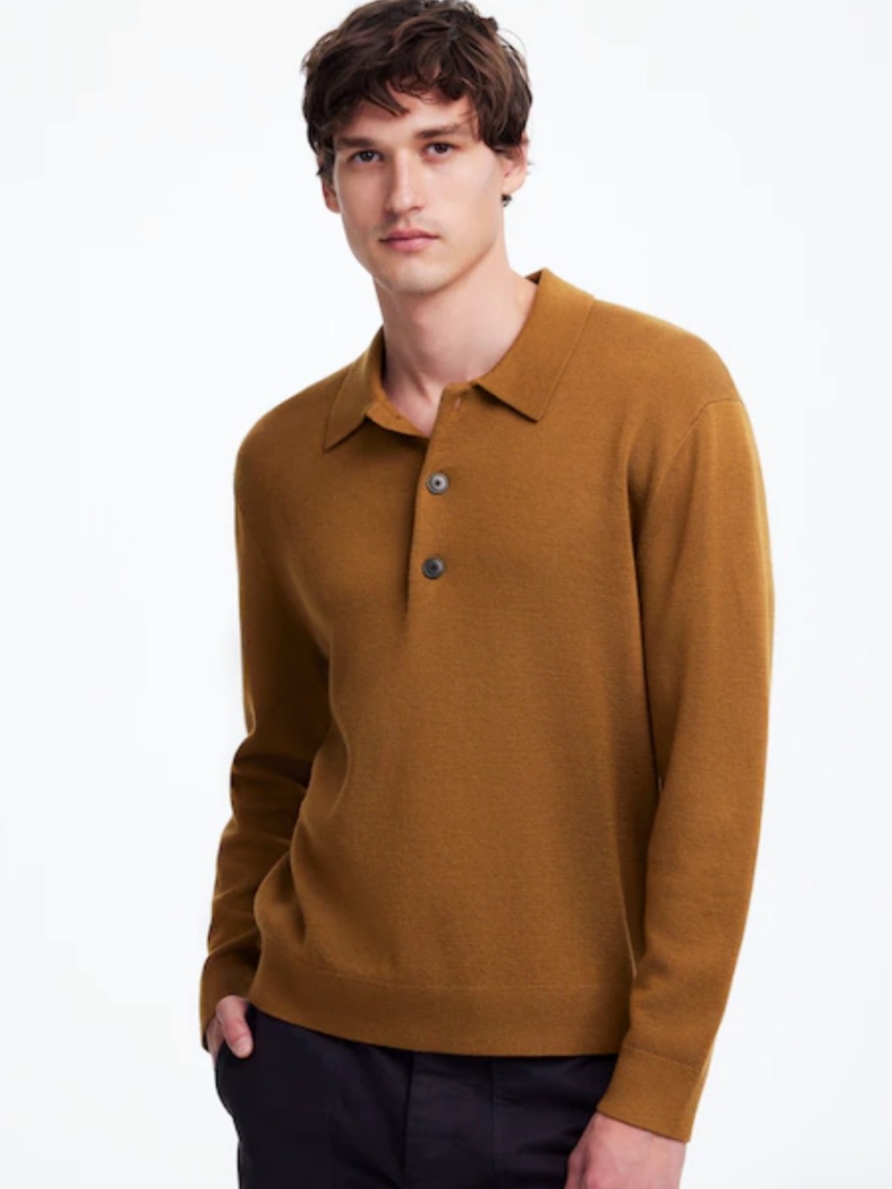 Madewell Men's Milano-Knit Sweater Polo Shirt in Merino Wool Sz Medium